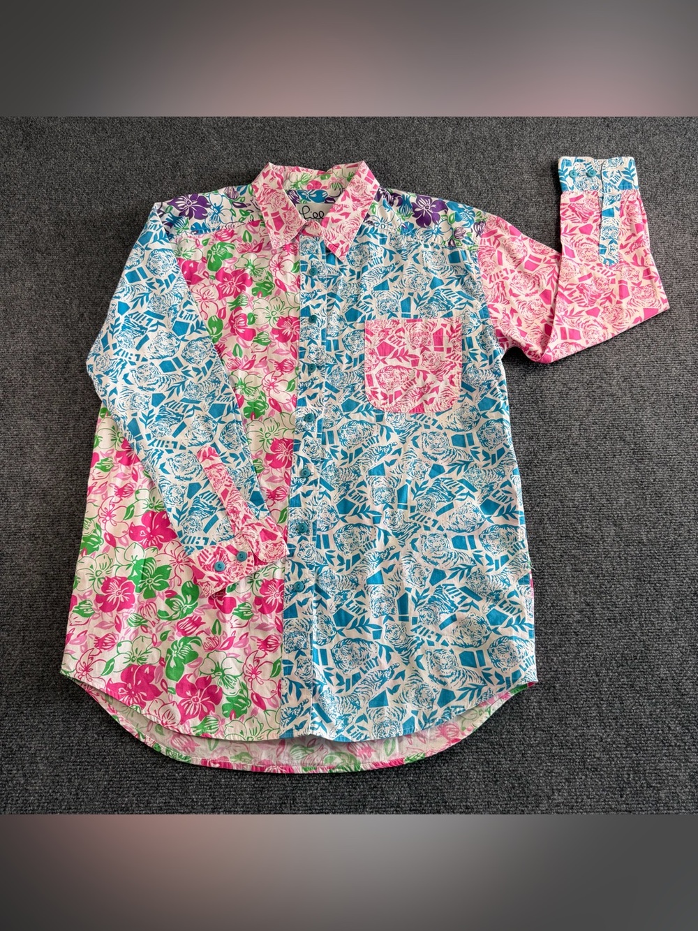 Vintage Lilly Pulitzer Long Sleeve Button Up Shirt Women’s Size M Bright Tigers